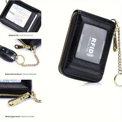 RFID Credit Card Holder, Casual Multi-compartment Wallet, Simple Zip Around Card Case