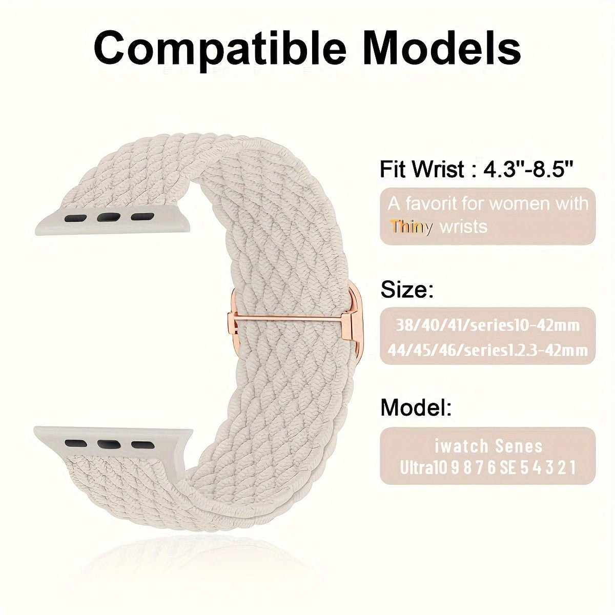 Braided Stretchy Adjustable Watch Band For IWatch Band 38mm 40mm 41mm 42mm 44mm 45mm For Women Men, Soft Nylon Elastic Straps Solo Loop Wristbands For IWatch Series 8 7 6 SE 5 4 Ultra