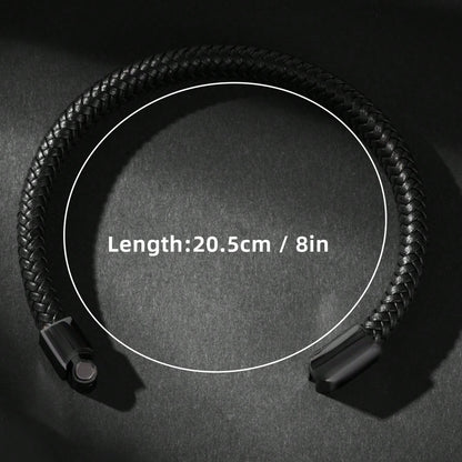 1-Pack Men's Fashion Open Bangle, Sporty Style Faux Leather Woven Bracelet