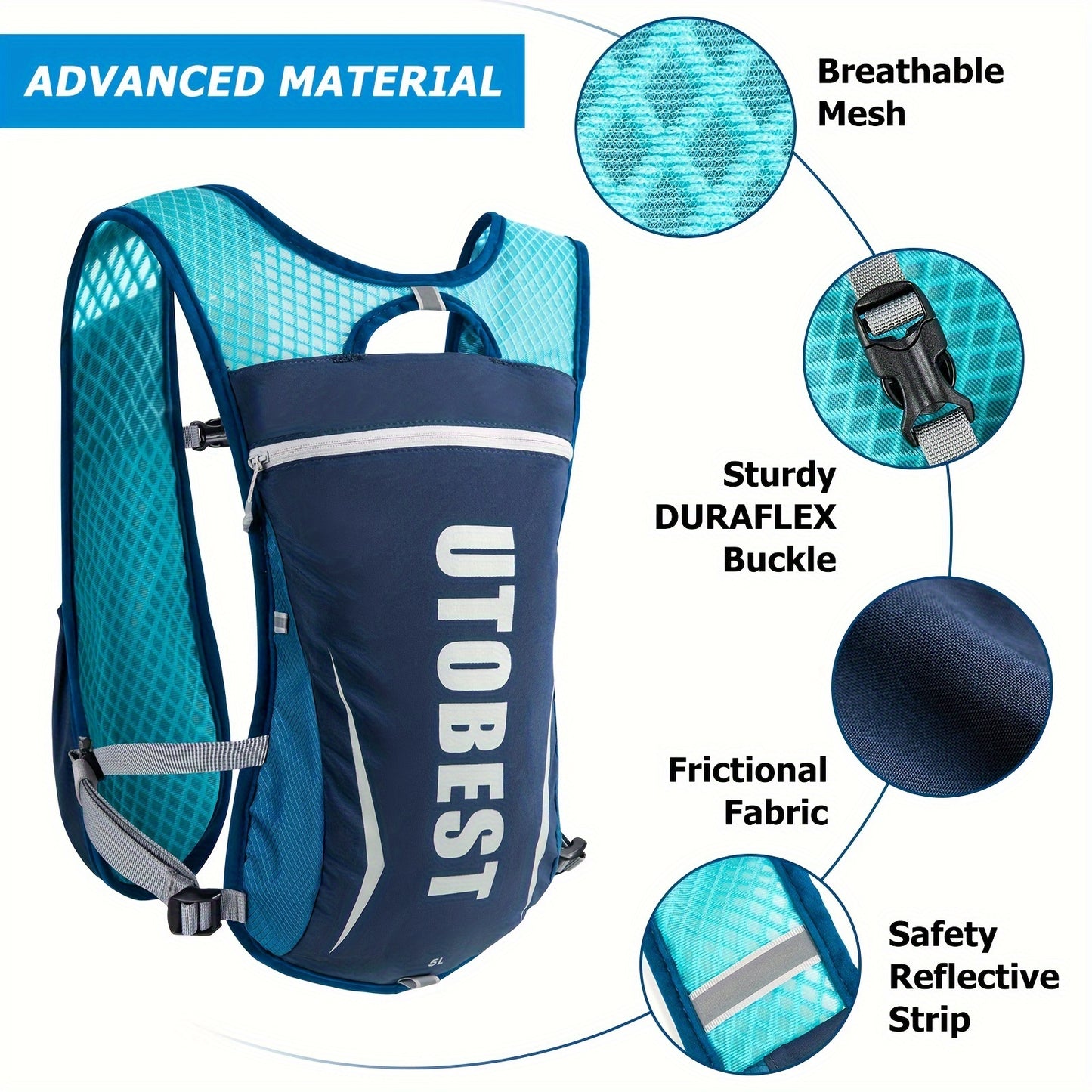 UTOBEST Lightweight Running Vest & Hydration Pack - Ultra-Lightweight Breathable Running Backpack with Hydration System, Adjustable Straps & Zippered Pockets - for