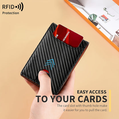 MIYIN RFID Blocking Carbon Fiber Wallet - Ultra-Slim Bi-Fold Credit Card Holder with ID Window, Portable Front Pocket Money Clip, Ideal Couple'S Gift, Minimalist Design, Synthetic Faux Leather Lining, Secure Closure Wallet | Minimalist Wallet | Textured Faux Leather Wallet
