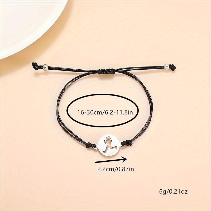 Stainless Steel Running Pattern Pendant Bracelet For Men Women, Gift For Boyfriend Girlfriend, Sports Lovers Gift