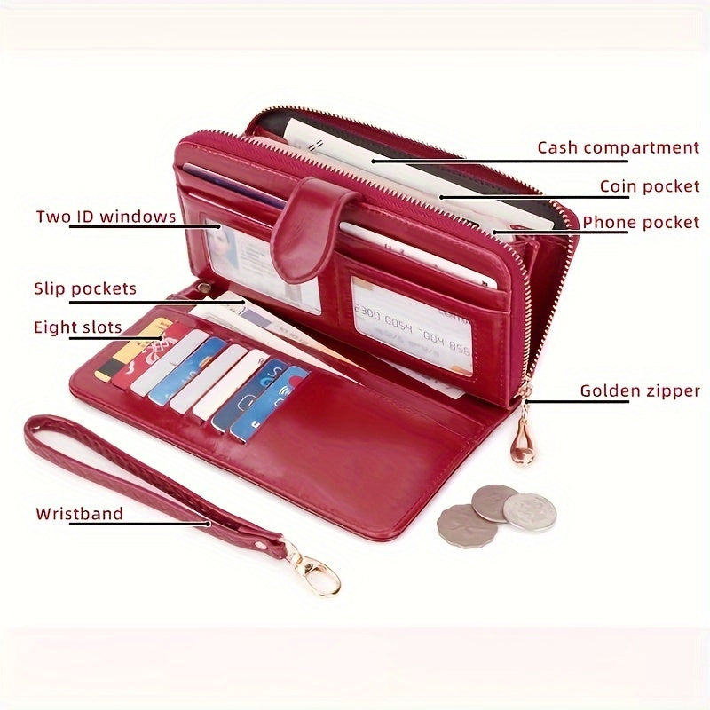 Bright And Shiny Long Wallet with Large Capacity for Multiple Cards, Combined with A Handbag, Featuring A Wrist Strap