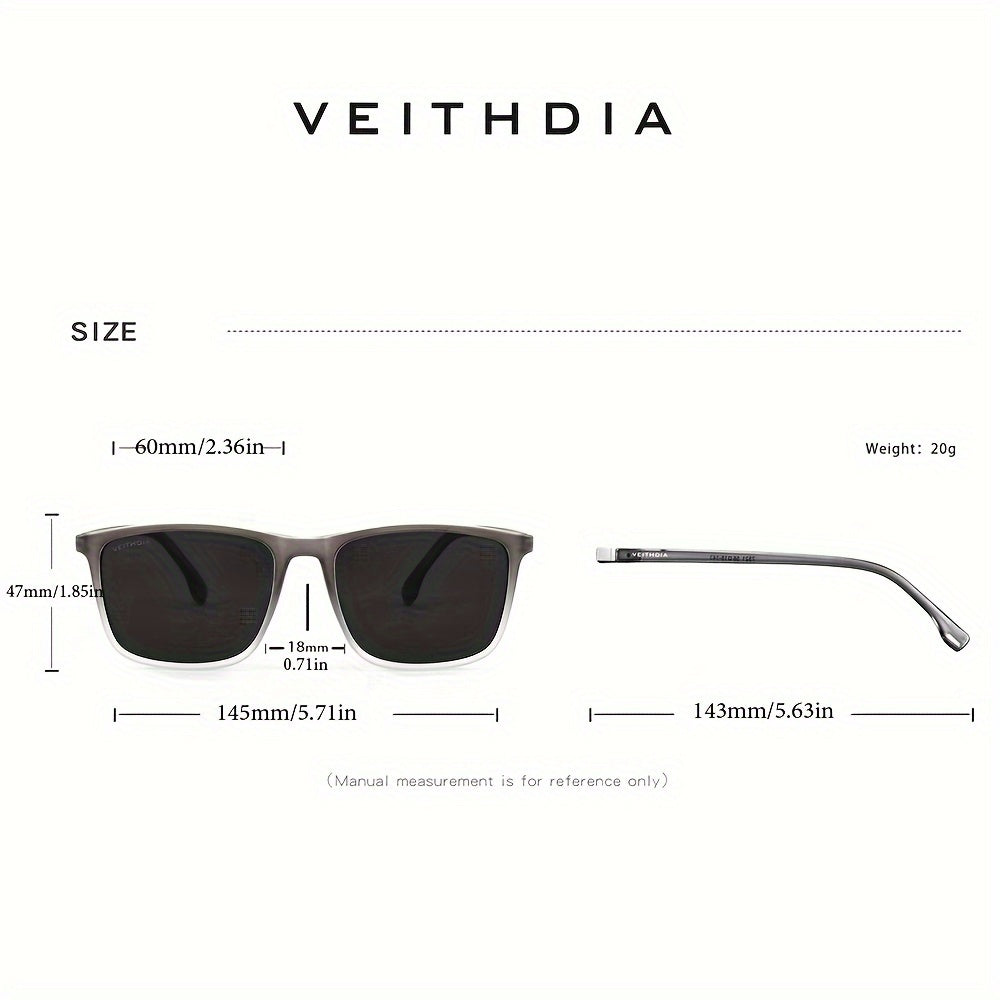 VEITHDIA Óculos de Sol Fashion Polarizados e Resistentes aos Raios UV, Óculos de Direção Estilosos, Formato Caixa para Proteção Solar e dos Olhos, Presentes de Natal Divertidos