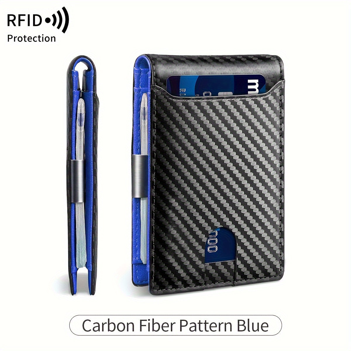 MIYIN RFID Blocking Carbon Fiber Wallet - Ultra-Slim Bi-Fold Credit Card Holder with ID Window, Portable Front Pocket Money Clip, Ideal Couple'S Gift, Minimalist Design, Synthetic Faux Leather Lining, Secure Closure Wallet | Minimalist Wallet | Textured Faux Leather Wallet