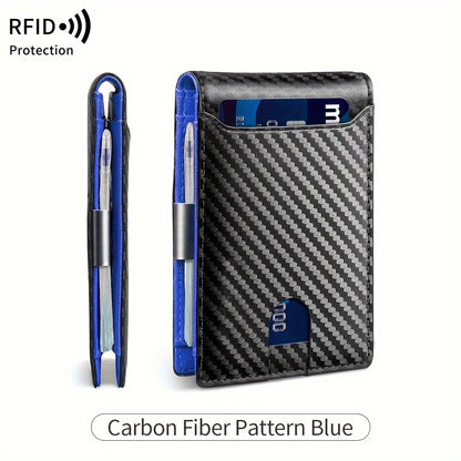 MIYIN RFID Blocking Carbon Fiber Wallet - Ultra-Slim Bi-Fold Credit Card Holder with ID Window, Portable Front Pocket Money Clip, Ideal Couple'S Gift, Minimalist Design, Synthetic Faux Leather Lining, Secure Closure Wallet | Minimalist Wallet | Textured Faux Leather Wallet