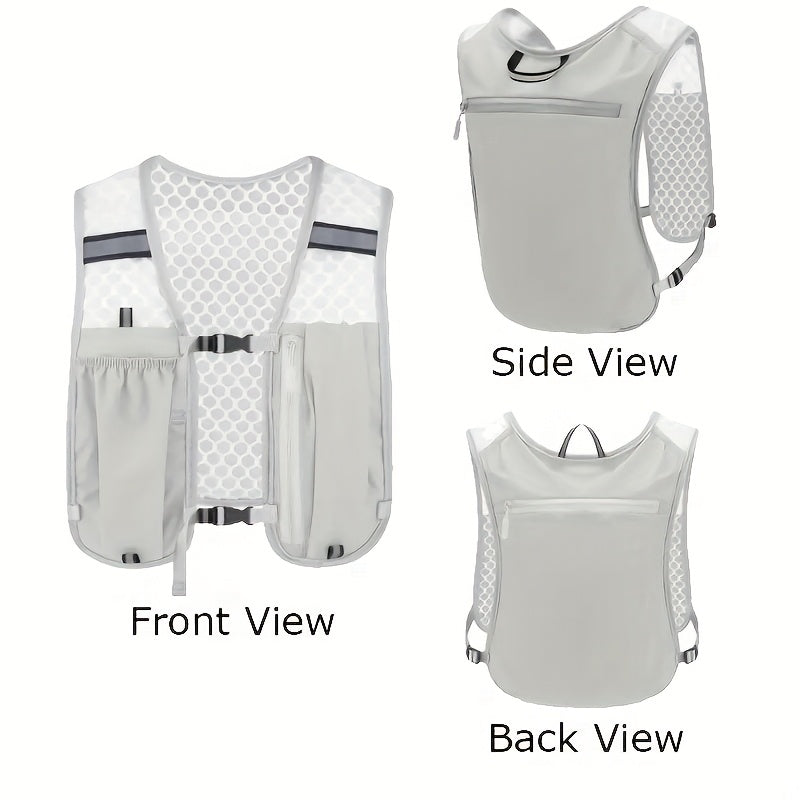 Unisex Lightweight Sports Vest with Multiple Pockets - Breathable Mesh Back, Adjustable Straps & Zippered Compartments for Running, Hiking, Gym - Hydration & Phone Storage, Black, Hiking Gear, Sleek Design, Secure Zipper Pockets
