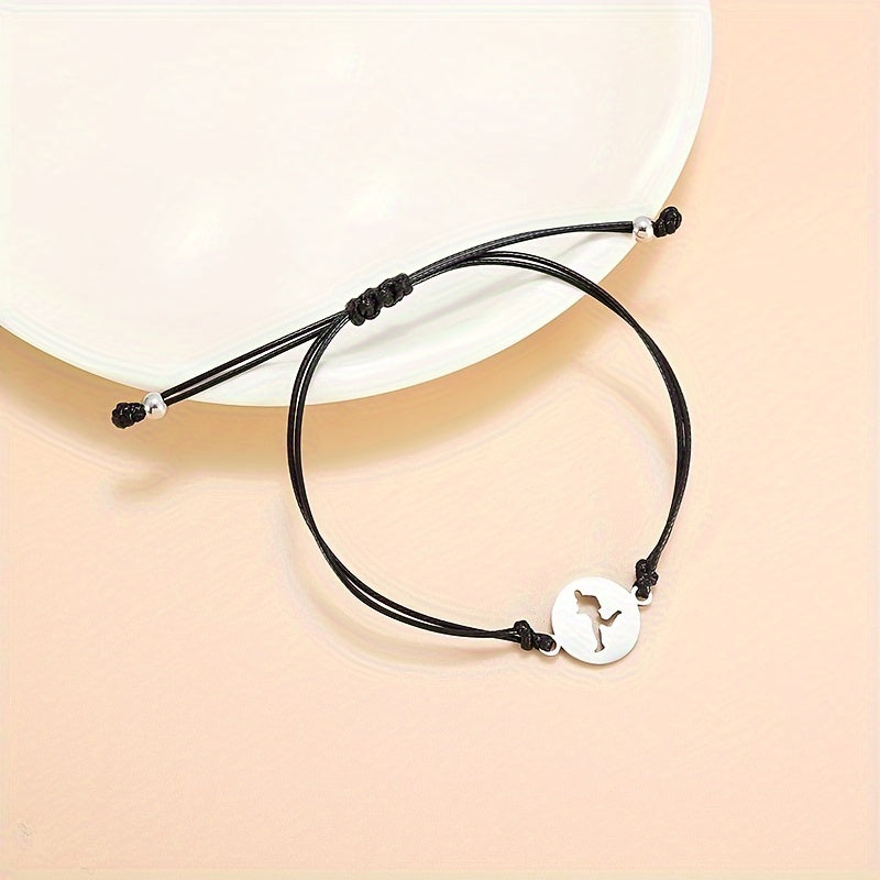 Stainless Steel Running Pattern Pendant Bracelet For Men Women, Gift For Boyfriend Girlfriend, Sports Lovers Gift