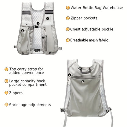 Unisex Lightweight Sports Vest with Multiple Pockets - Breathable Mesh Back, Adjustable Straps & Zippered Compartments for Running, Hiking, Gym - Hydration & Phone Storage, Black, Hiking Gear, Sleek Design, Secure Zipper Pockets